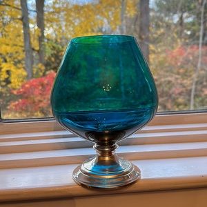 Vintage Decorative Big Blue/teal Glass w/ Alvin Sterling Base Oversized Snifter